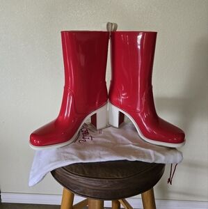 Christian Louboutin Red and White Heeled Rain Boots